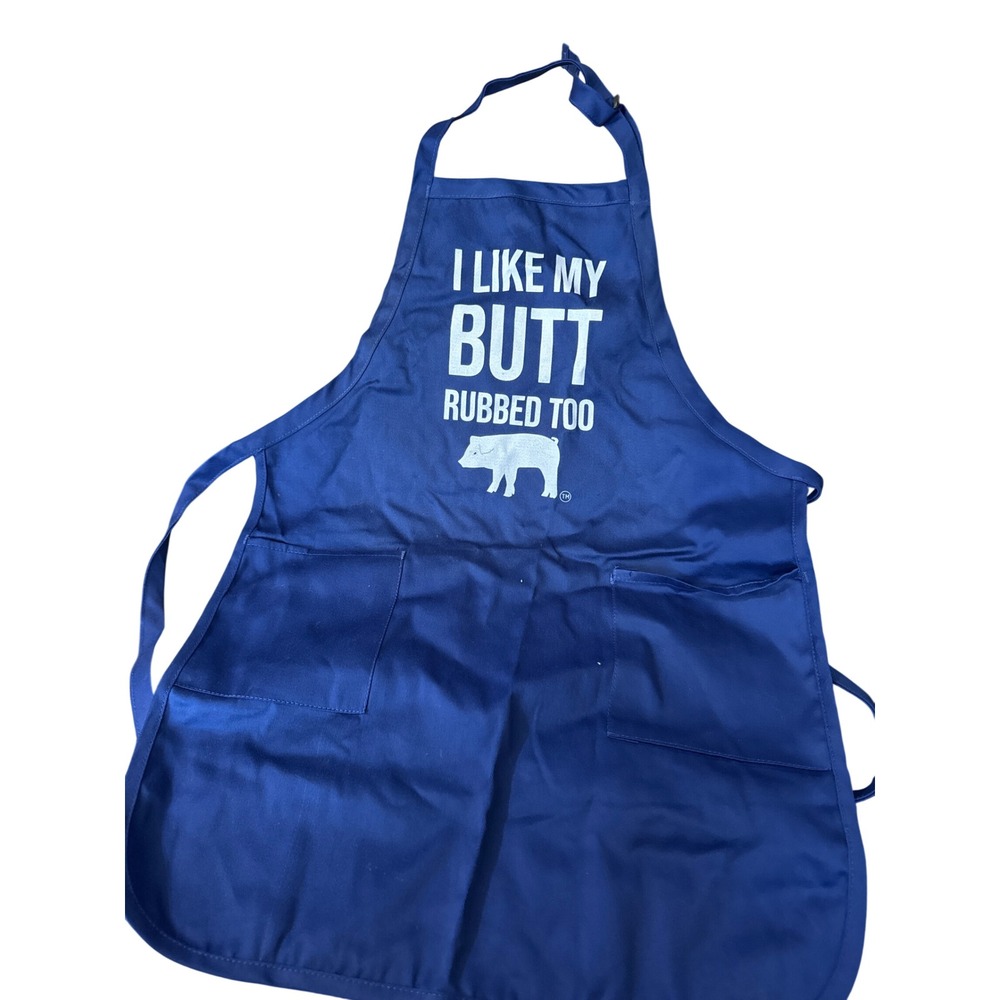 Q-Tees California Navy BBQ Apron I Like My Butt Rubbed Too Pig Graphic Humor